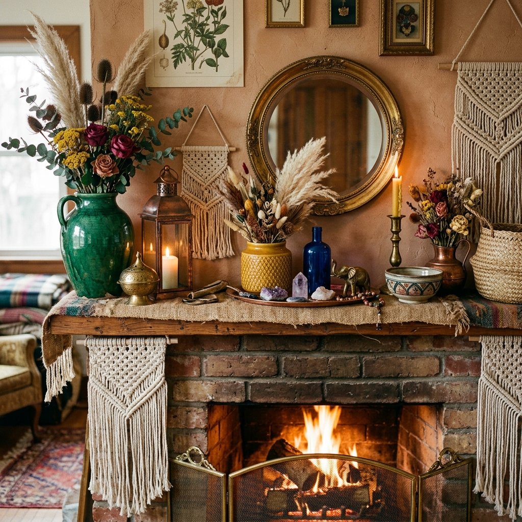 32 Fall Mantle Decor Ideas That Actually Work: Rustic to Modern Styles 8 Bohemian Fall Mantle decor Styling Ideas