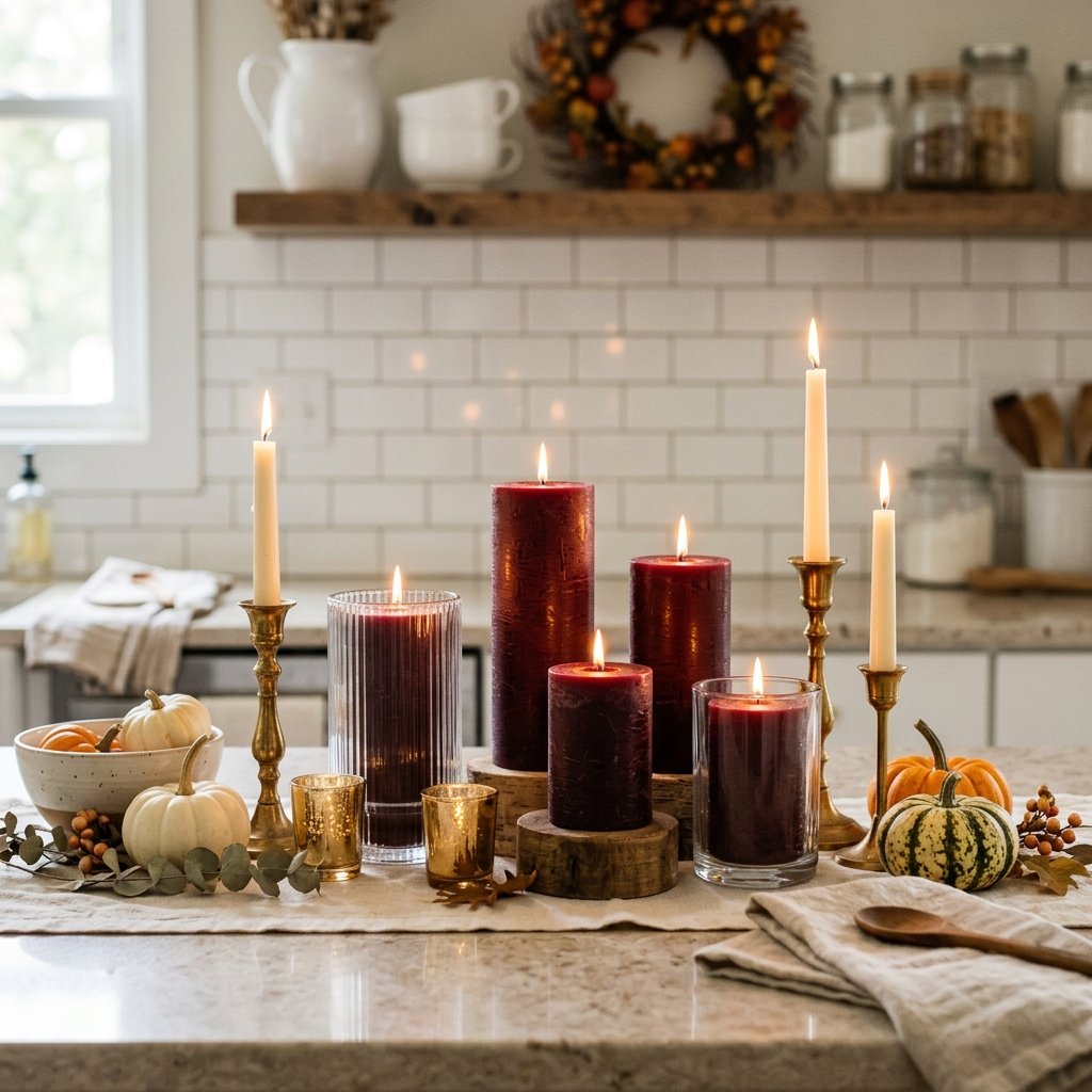 Burgundy Candle Display Ideas for Kitchen Counters