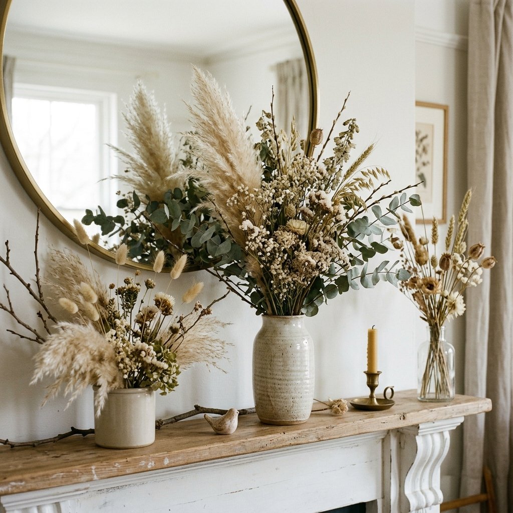32 Fall Mantle Decor Ideas That Actually Work: Rustic to Modern Styles 18 Dried Flower and Botanical Ideas