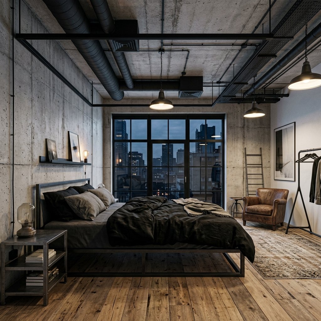Industrial Metal Frame Ceiling Bedroom Ideas