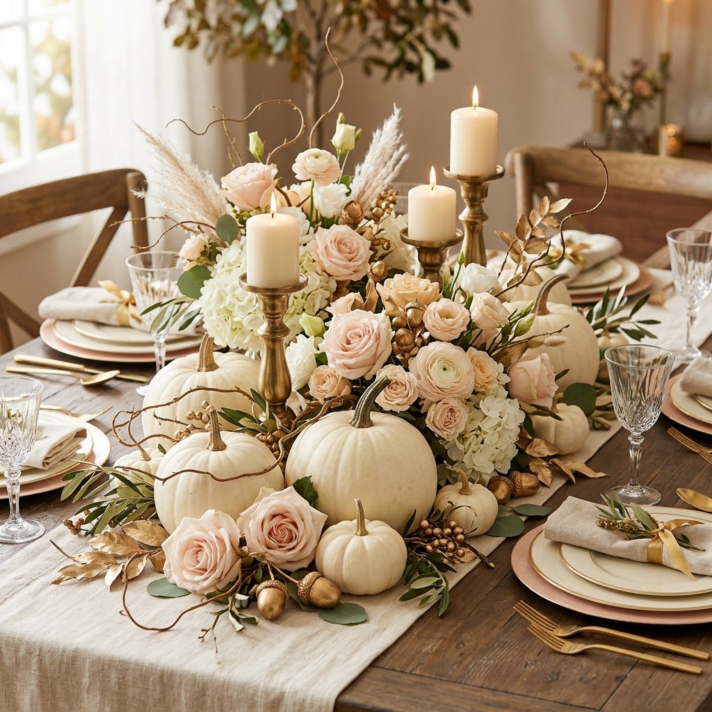 White Pumpkin Elegant Fall Centerpiece Ideas