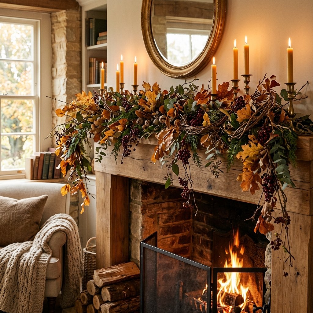 32 Fall Mantle Decor Ideas That Actually Work: Rustic to Modern Styles 2 Garland and Greenery Fall Mantle decor Ideas