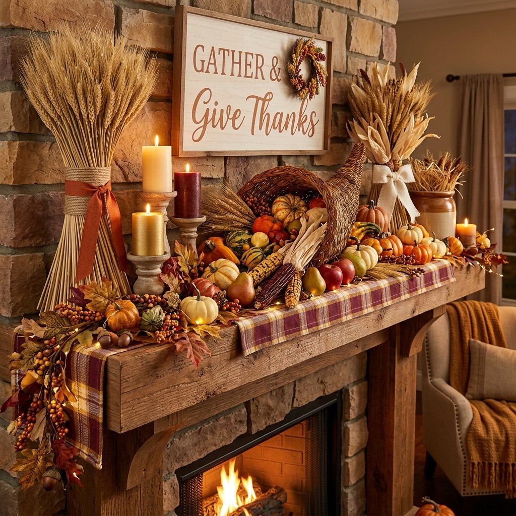 32 Fall Mantle Decor Ideas That Actually Work: Rustic to Modern Styles 23 Thanksgiving Mantle Ideas