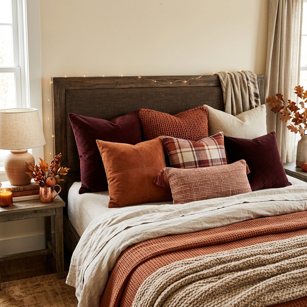 27 Cozy Fall Bedroom Ideas: Easy Ways to Add Warmth & Ambiance 13 Throw Pillow Arrangement Ideas
