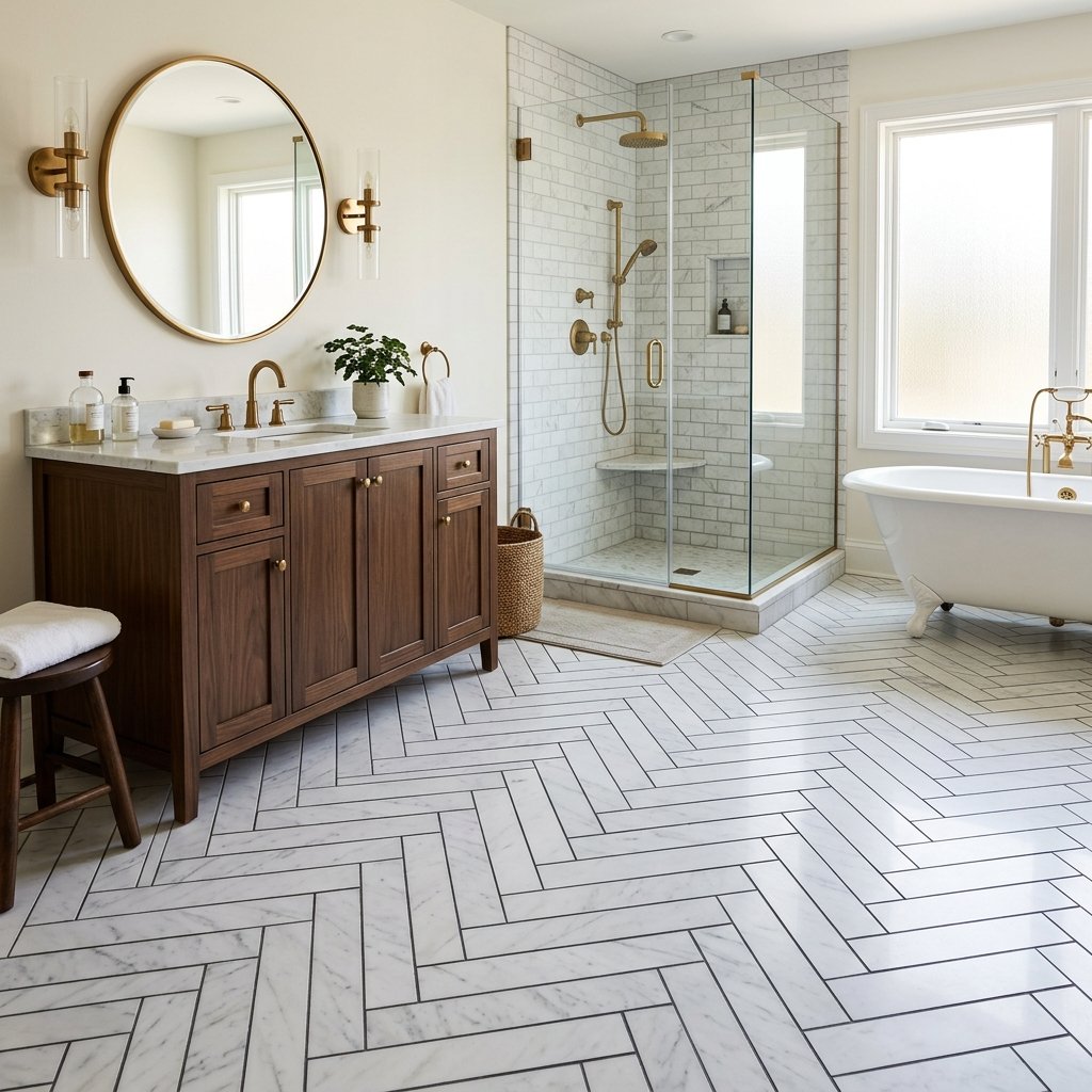 Herringbone Bathroom Floor Tile Ideas