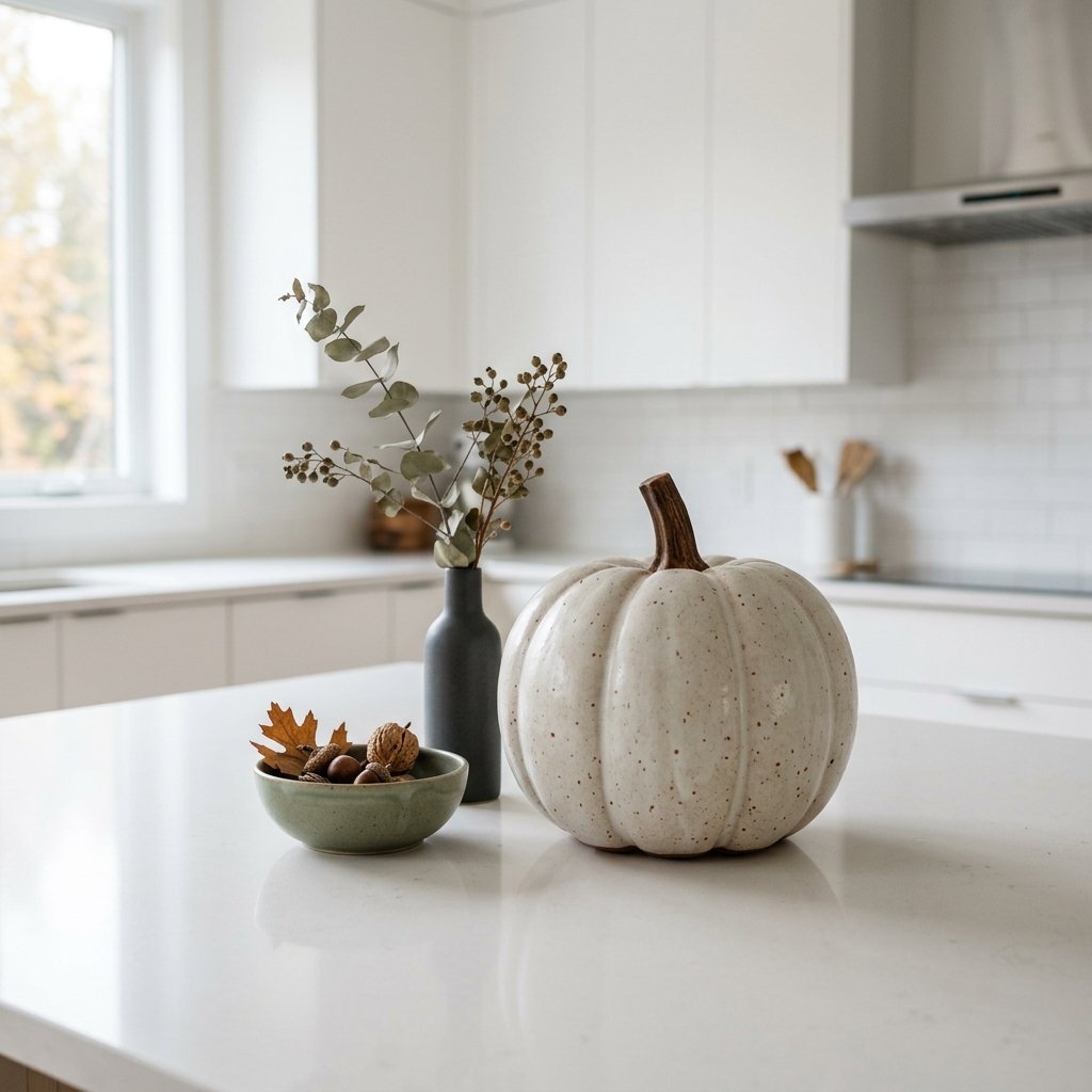 Minimalist Fall Kitchen Countertop Decor Styling Ideas with Single Focal Point