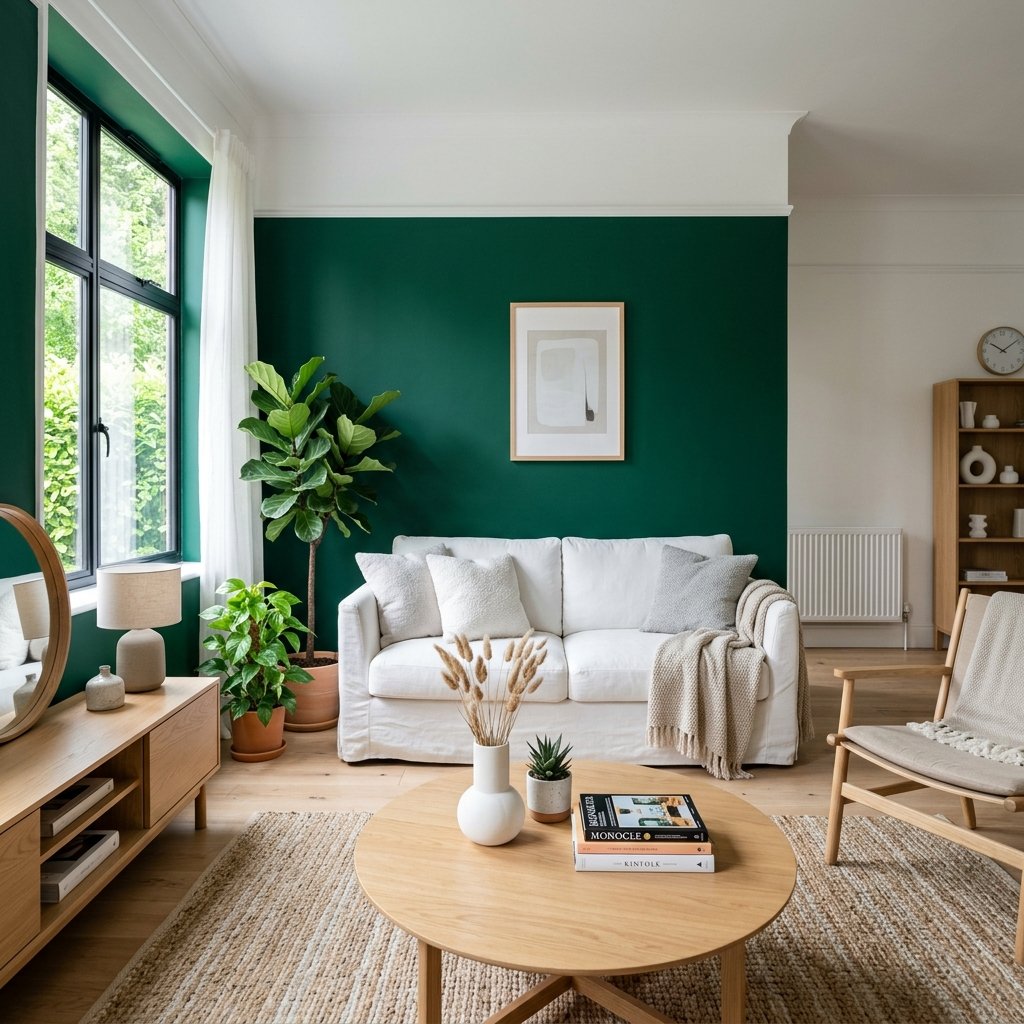 Modern Living Room Color Ideas: 30 Stunning Palettes for Your Home 9 Emerald Green for Scandinavian Influence