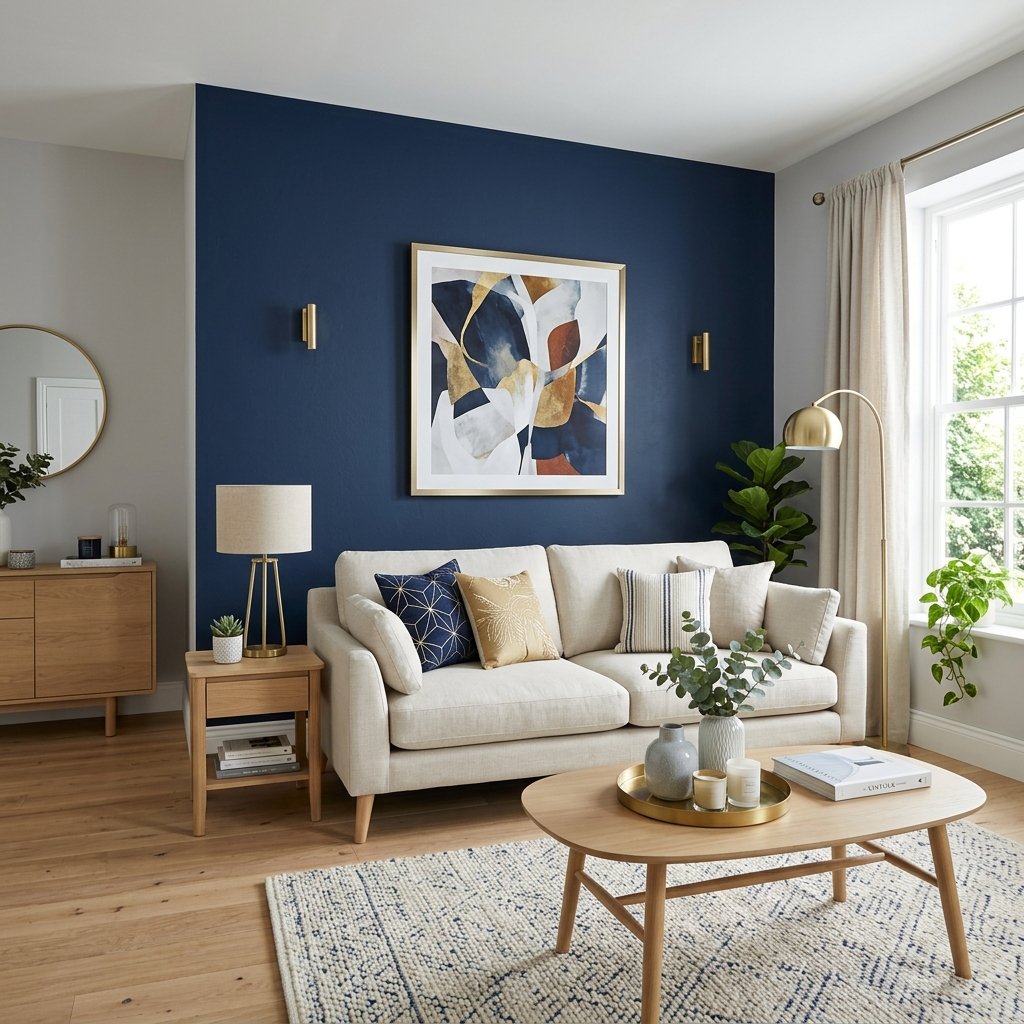 Modern Living Room Color Ideas: 30 Stunning Palettes for Your Home 6 Navy Blue as a Modern Accent Wall