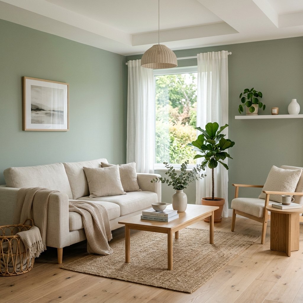 Modern Living Room Color Ideas: 30 Stunning Palettes for Your Home 12 Soft Sage Green for Calm Minimalism