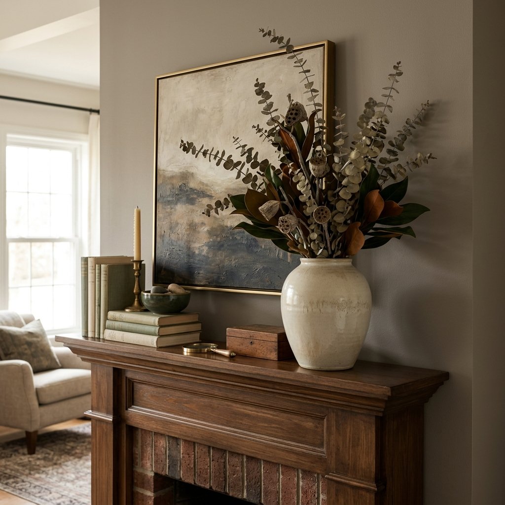 32 Fall Mantle Decor Ideas That Actually Work: Rustic to Modern Styles 20 Mantle centerpiece with supporti… 202606070004