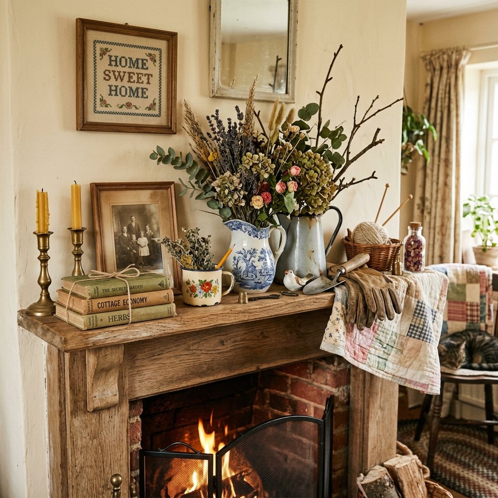 32 Fall Mantle Decor Ideas That Actually Work: Rustic to Modern Styles 26 Cottage Core Fall Mantle decor Ideas