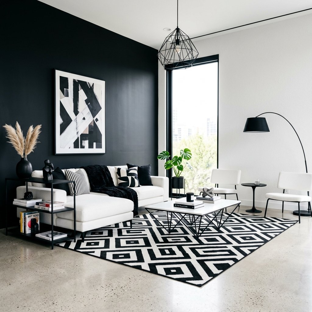 Modern Living Room Color Ideas: 30 Stunning Palettes for Your Home 11 Black and White Contrast Strategy