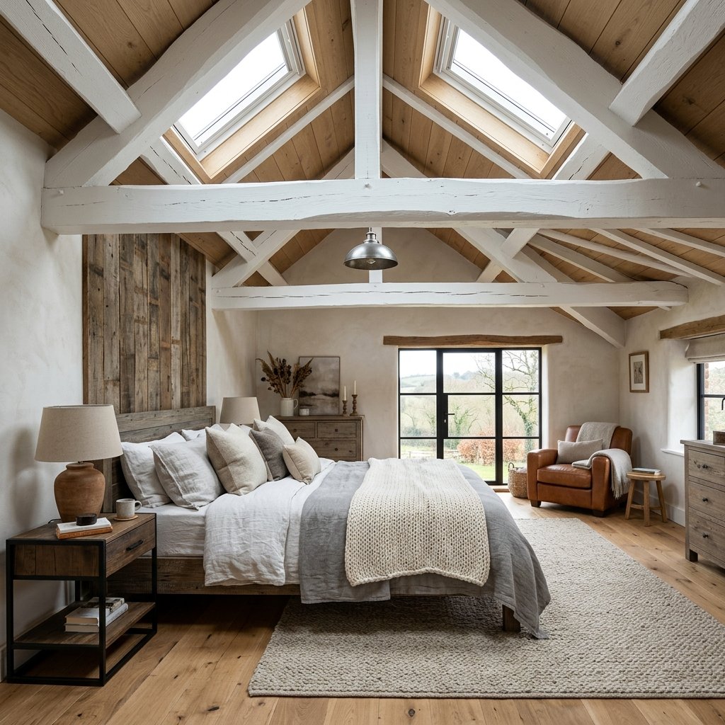 Open Beam Exposed Ceiling Bedroom Design