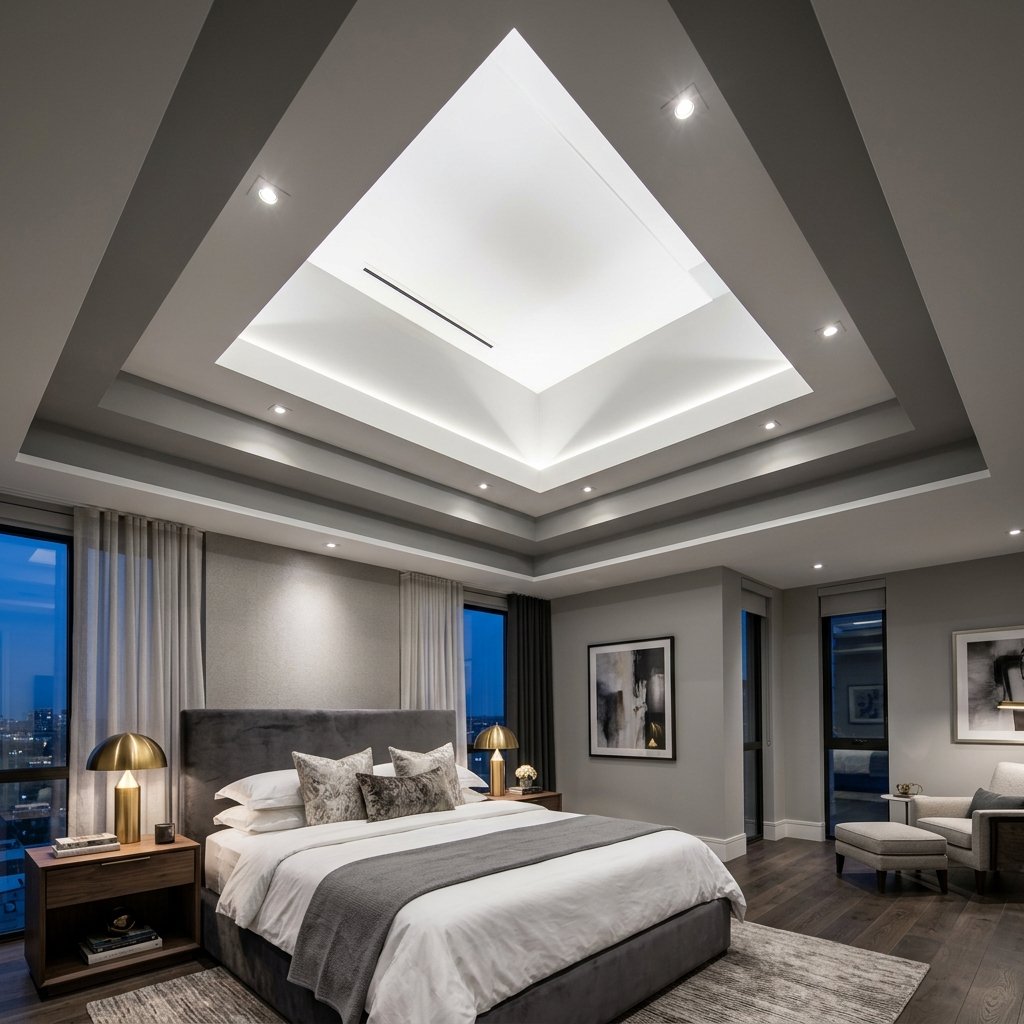 Multi-Level Layered Ceiling Bedroom Design Ideas