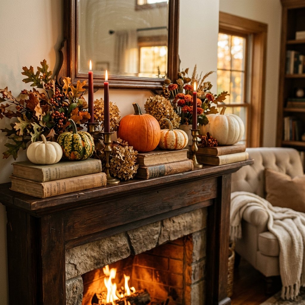 32 Fall Mantle Decor Ideas That Actually Work: Rustic to Modern Styles 3 Pumpkin and Gourd Mantle Styling Ideas