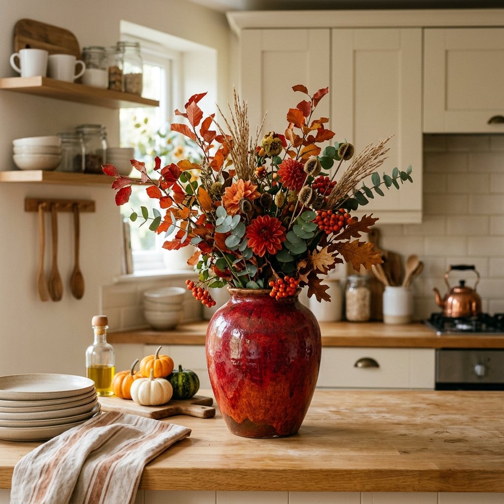 Statement Piece Fall Kitchen Countertop Decor Ideas with Bold Color