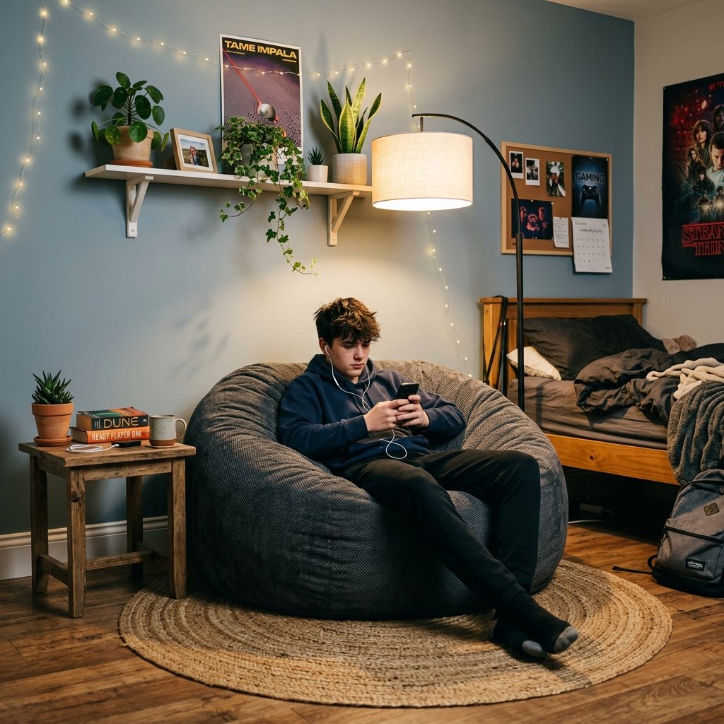27 Teen Boy Bedroom Ideas That Actually Look Cool in Real Life 21 Bean Bag Lounge Boy Bedroom Ideas
