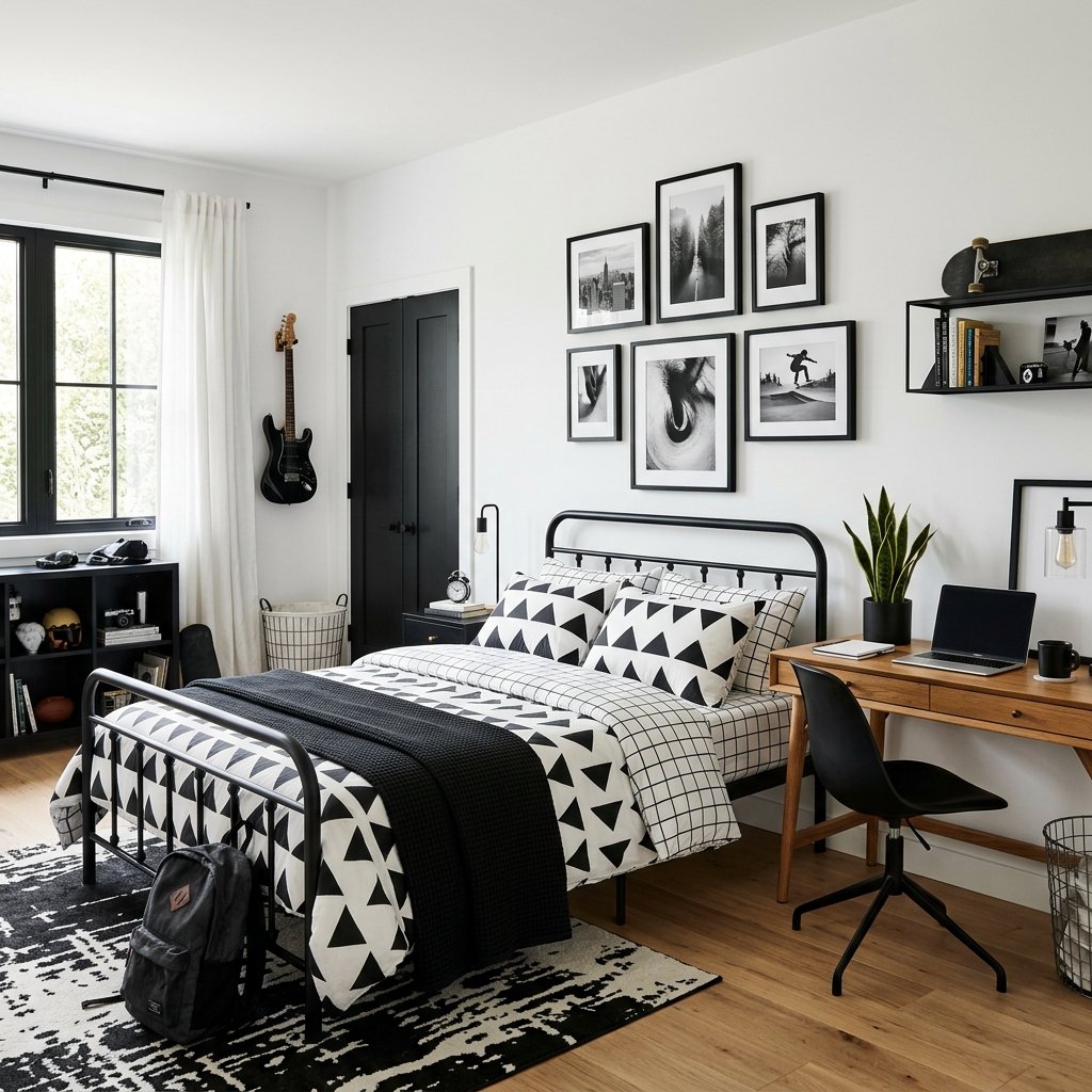 27 Teen Boy Bedroom Ideas That Actually Look Cool in Real Life 25 Black and White Boy Bedroom Ideas