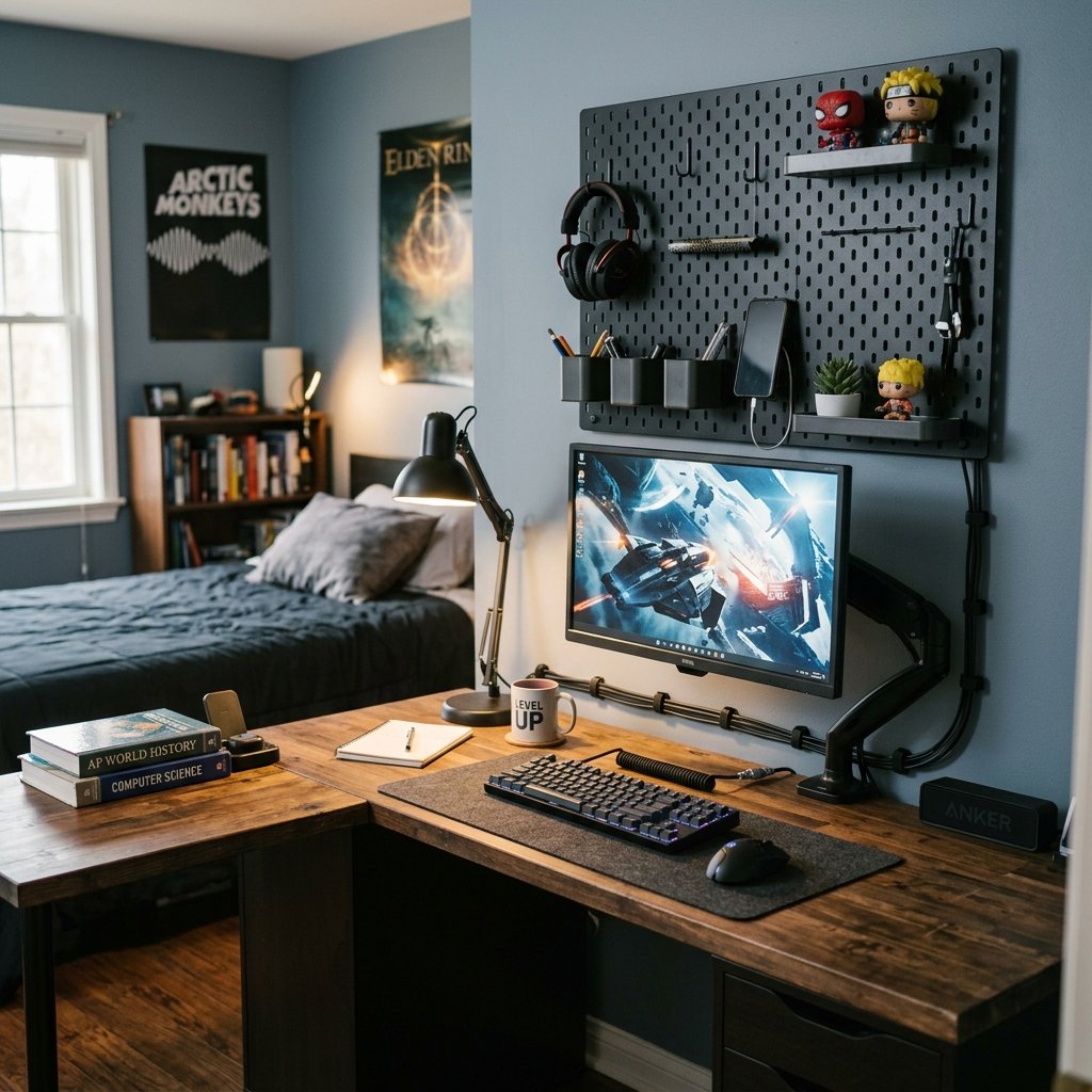 27 Teen Boy Bedroom Ideas That Actually Look Cool in Real Life 11 Boy Bedroom Desk Setup Ideas