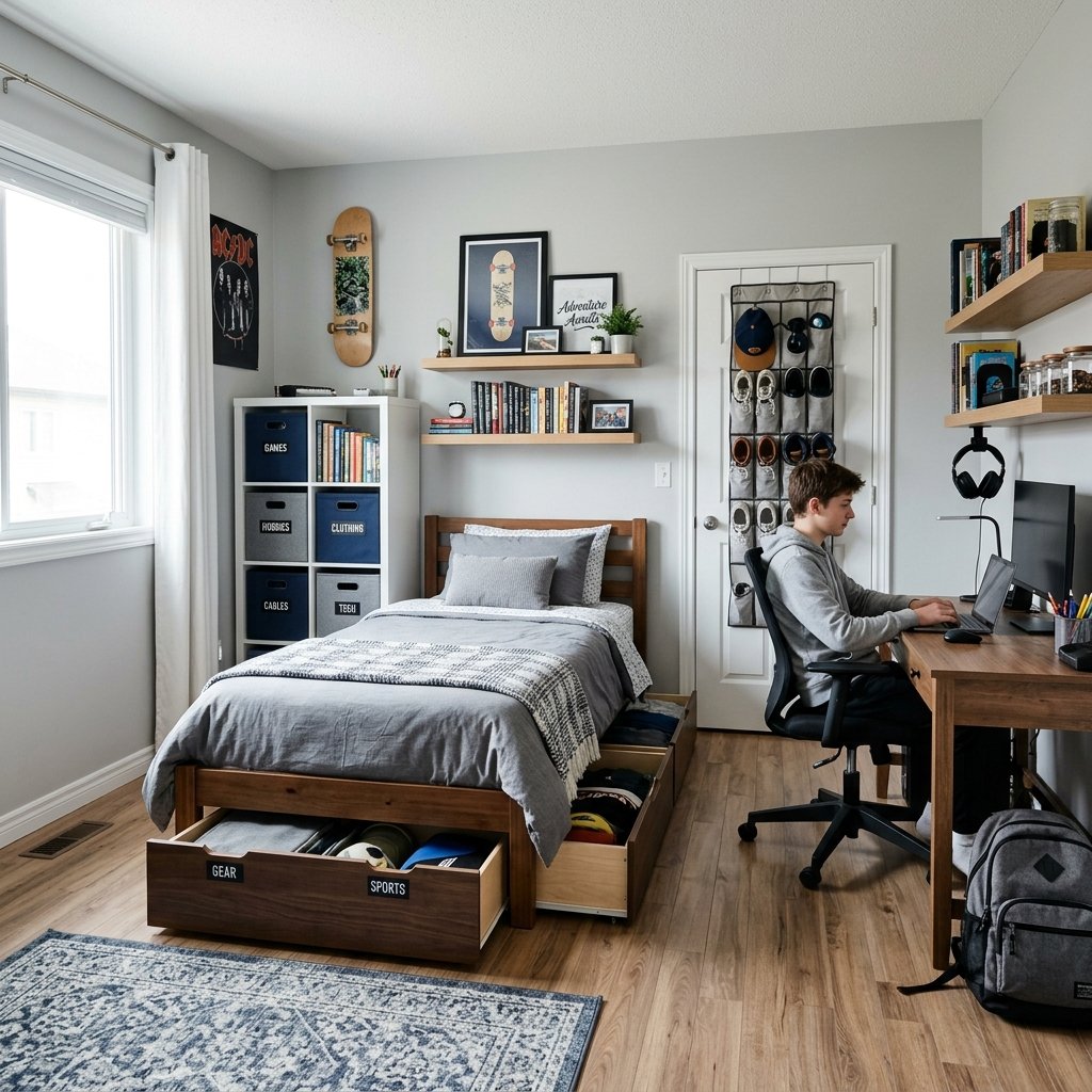 27 Teen Boy Bedroom Ideas That Actually Look Cool in Real Life 17 Boy Bedroom Storage and Organization Ideas