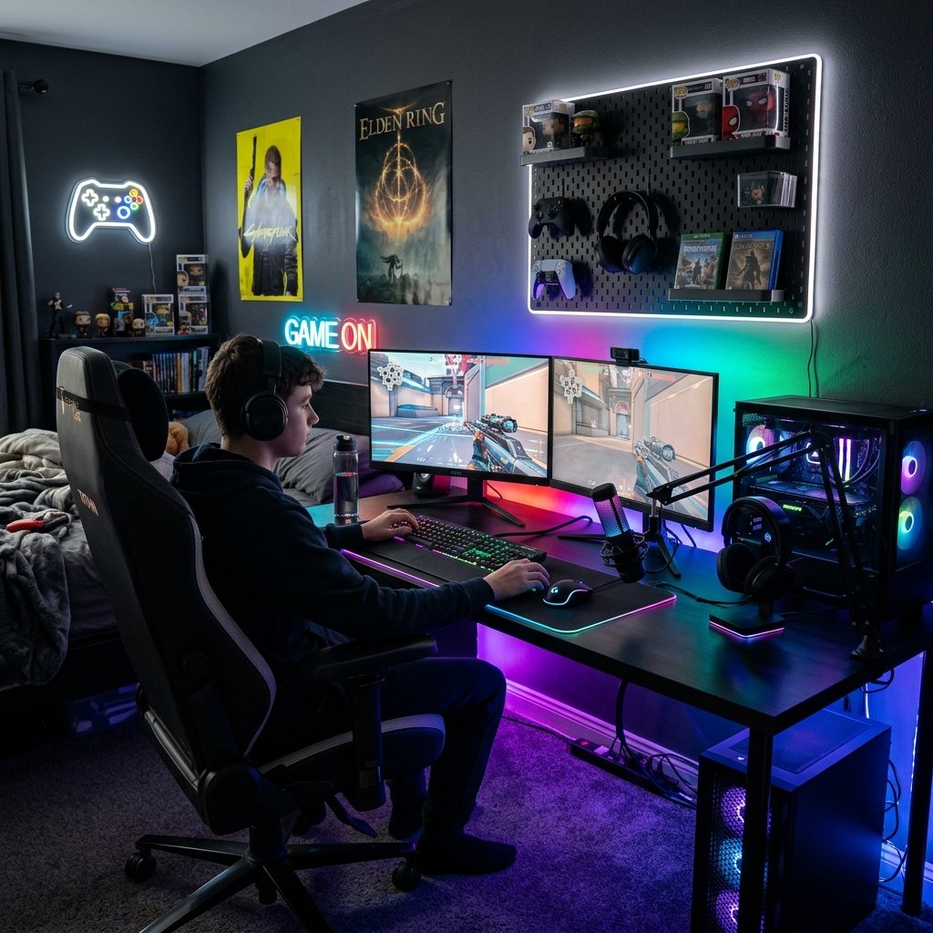 27 Teen Boy Bedroom Ideas That Actually Look Cool in Real Life 3 Gaming Setup Boy Bedroom Ideas