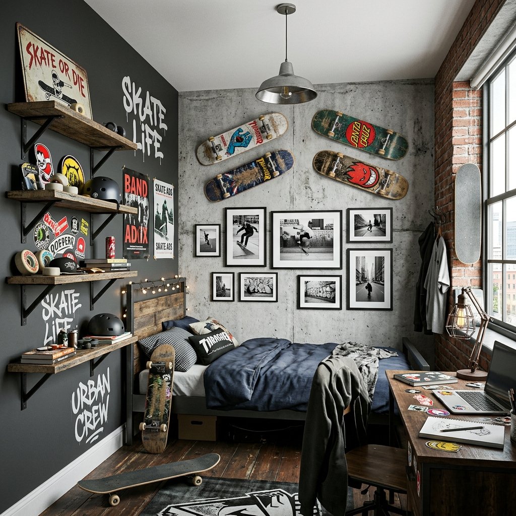 27 Teen Boy Bedroom Ideas That Actually Look Cool in Real Life 14 Skateboard Theme Boy Bedroom Ideas