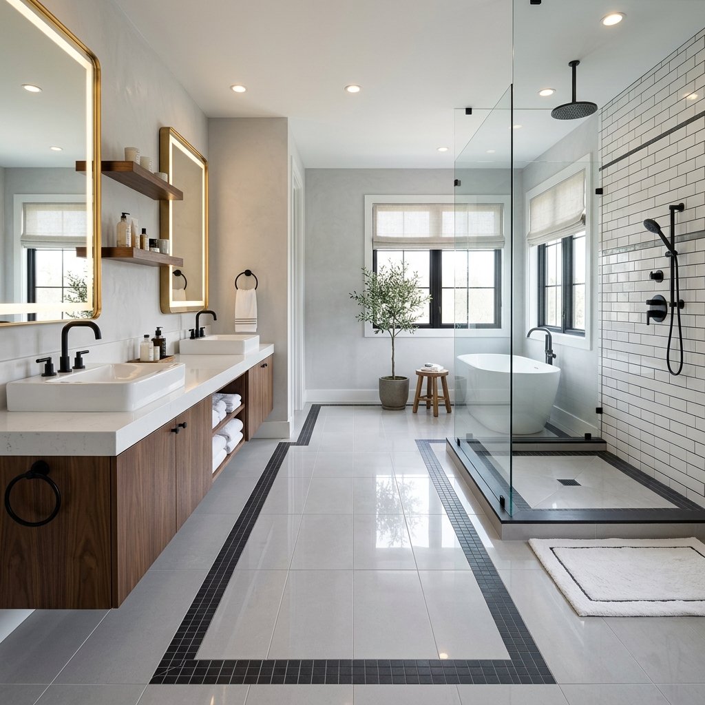 Two Tone Bathroom Flooring Ideas
