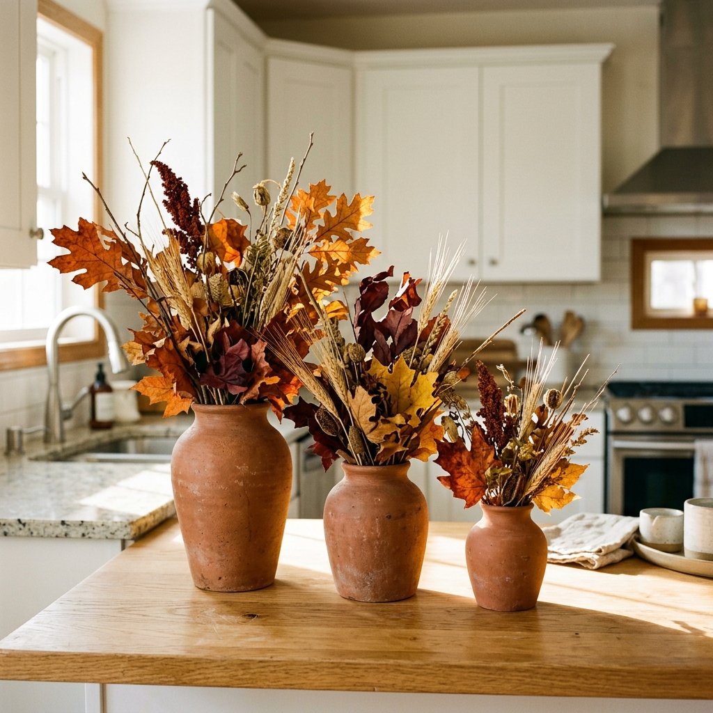 Warm Terracotta Vase and Dried Leaf Ideas