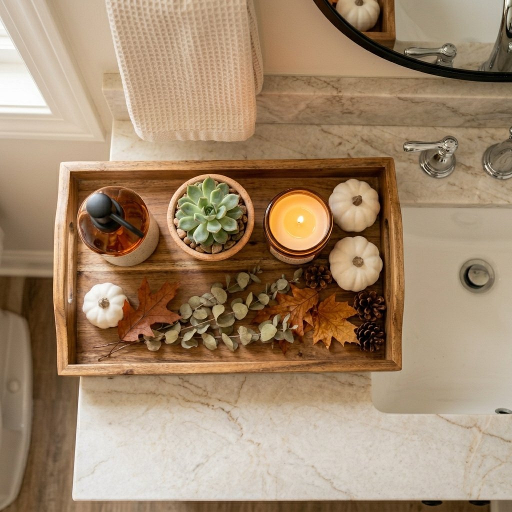 Wooden Vanity Tray Arrangement Idea