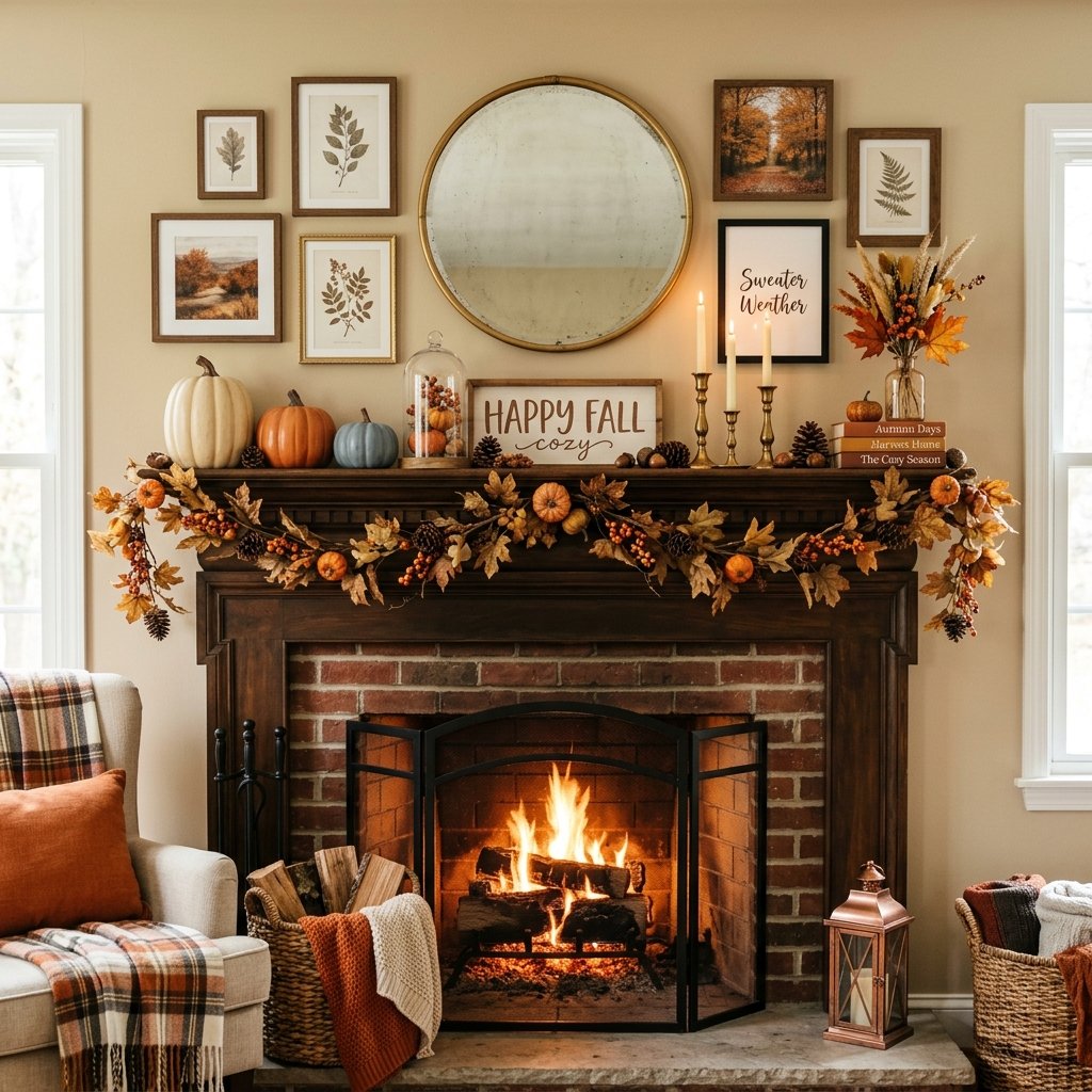 32 Fall Mantle Decor Ideas That Actually Work: Rustic to Modern Styles 1 fall mantle decor