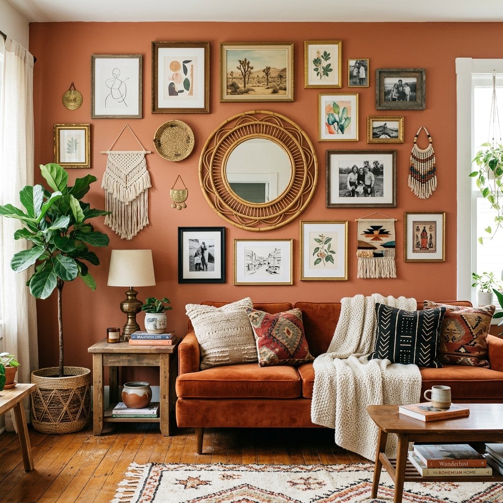 27 Dreamy Cozy Boho Living Room Ideas to Save & Try Today 21 Bohemian Gallery Wall Ideas