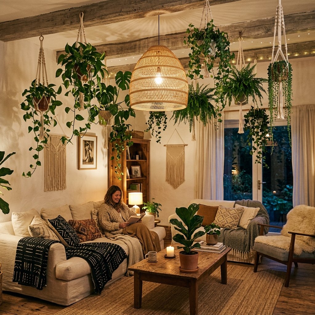 27 Dreamy Cozy Boho Living Room Ideas to Save & Try Today 22 Boho Ceiling Decor Ideas