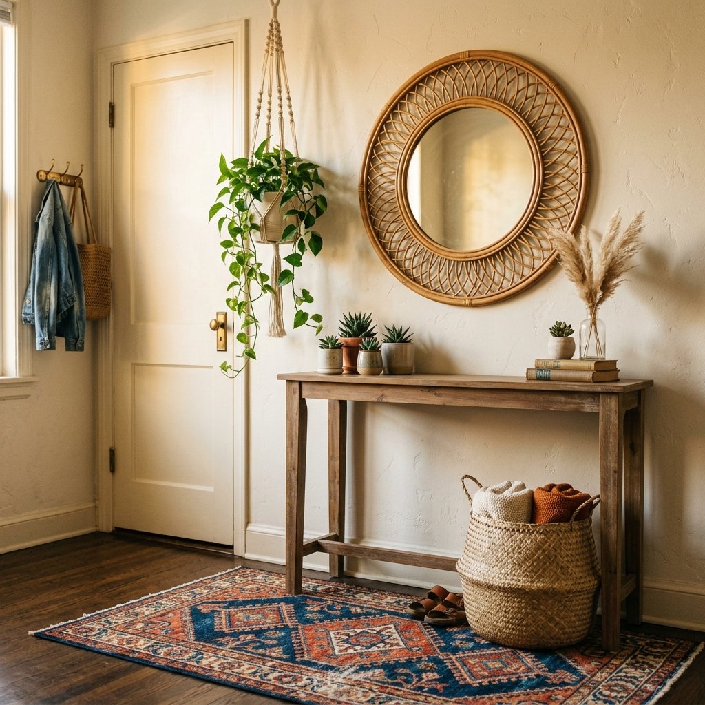 34 Flat Entrance Decor Ideas That Make Tiny Spaces Feel Huge 15 Boho Entryway Styling Ideas