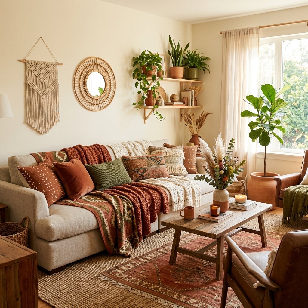 27 Dreamy Cozy Boho Living Room Ideas to Save & Try Today 4 Earthy Color Palette Ideas