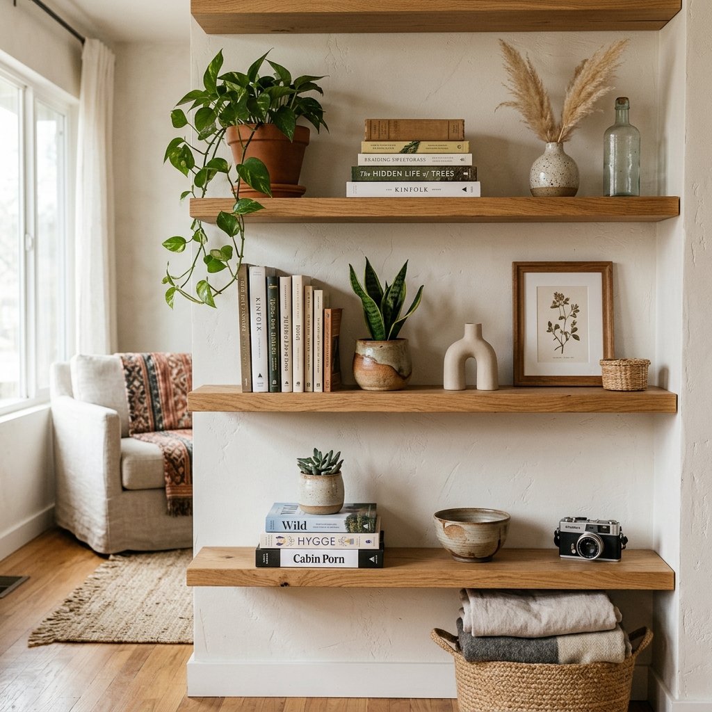 27 Dreamy Cozy Boho Living Room Ideas to Save & Try Today 26 Boho Shelf Styling Ideas