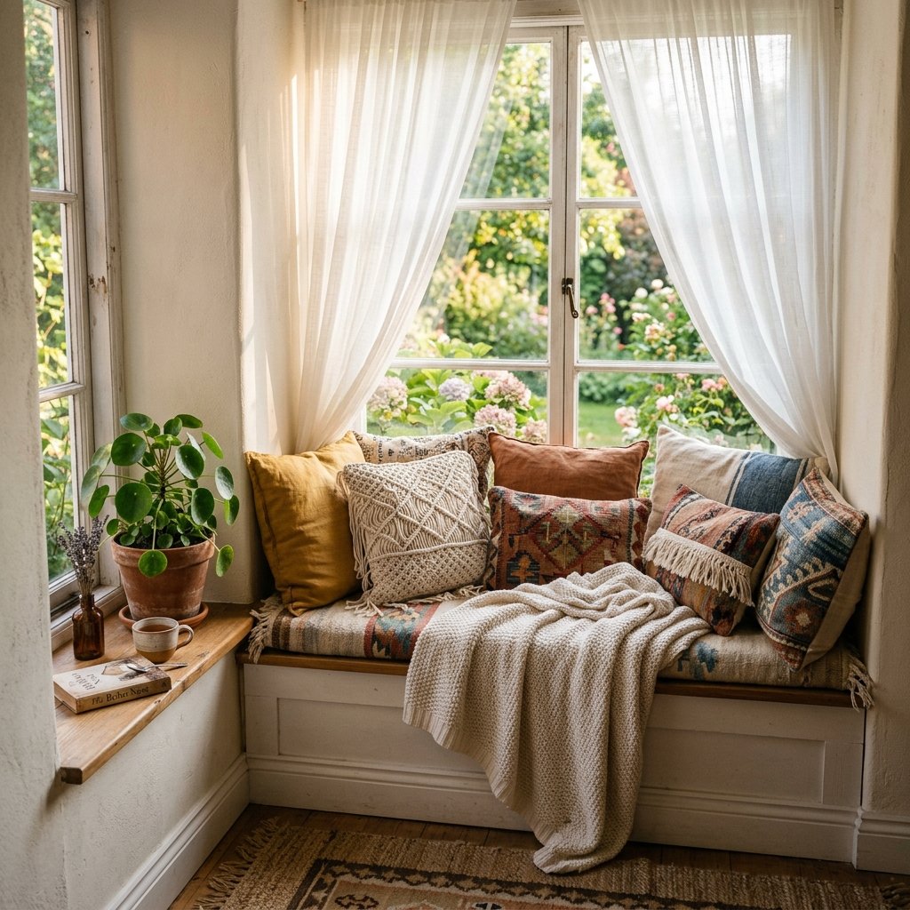 27 Dreamy Cozy Boho Living Room Ideas to Save & Try Today 28 Boho Window Seat Ideas