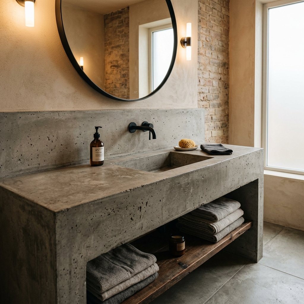 27 Wabi Sabi Bathroom Ideas That Feel Calm, Raw & Beautiful 18 Concrete Bathroom Surface Ideas