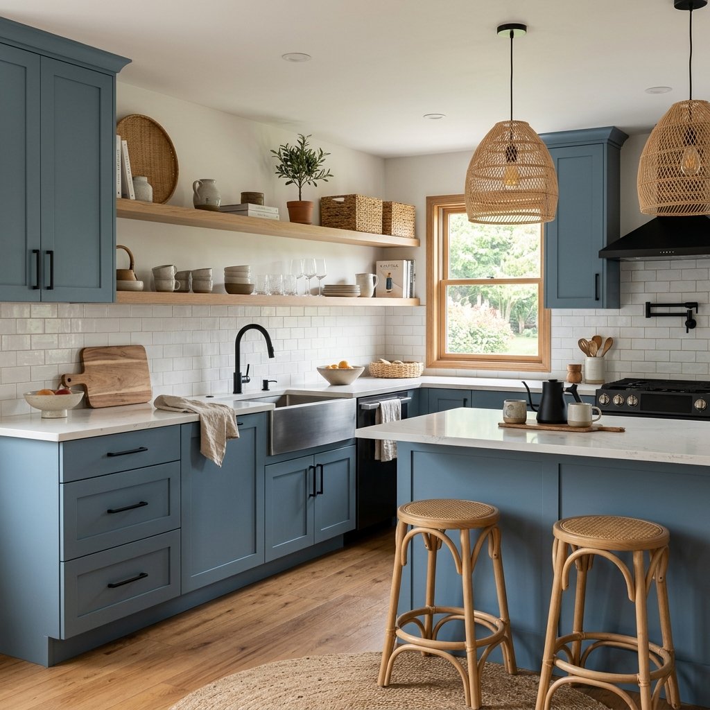 23 Modern Kitchen Color Combinations Ideas You'll Want to Pin Now 16 Dusty Blue and Natural Wood Ideas