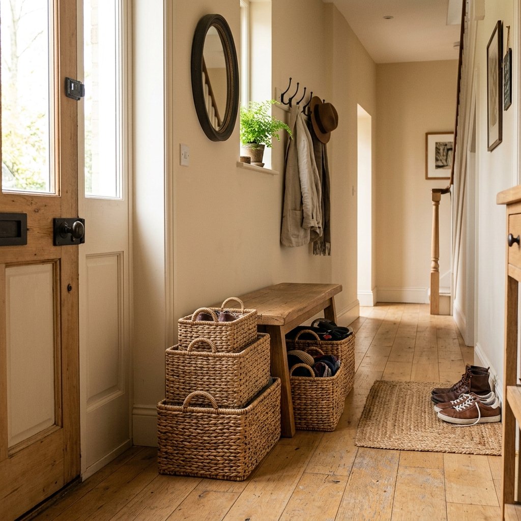 34 Flat Entrance Decor Ideas That Make Tiny Spaces Feel Huge 19 Entryway Basket Storage Ideas