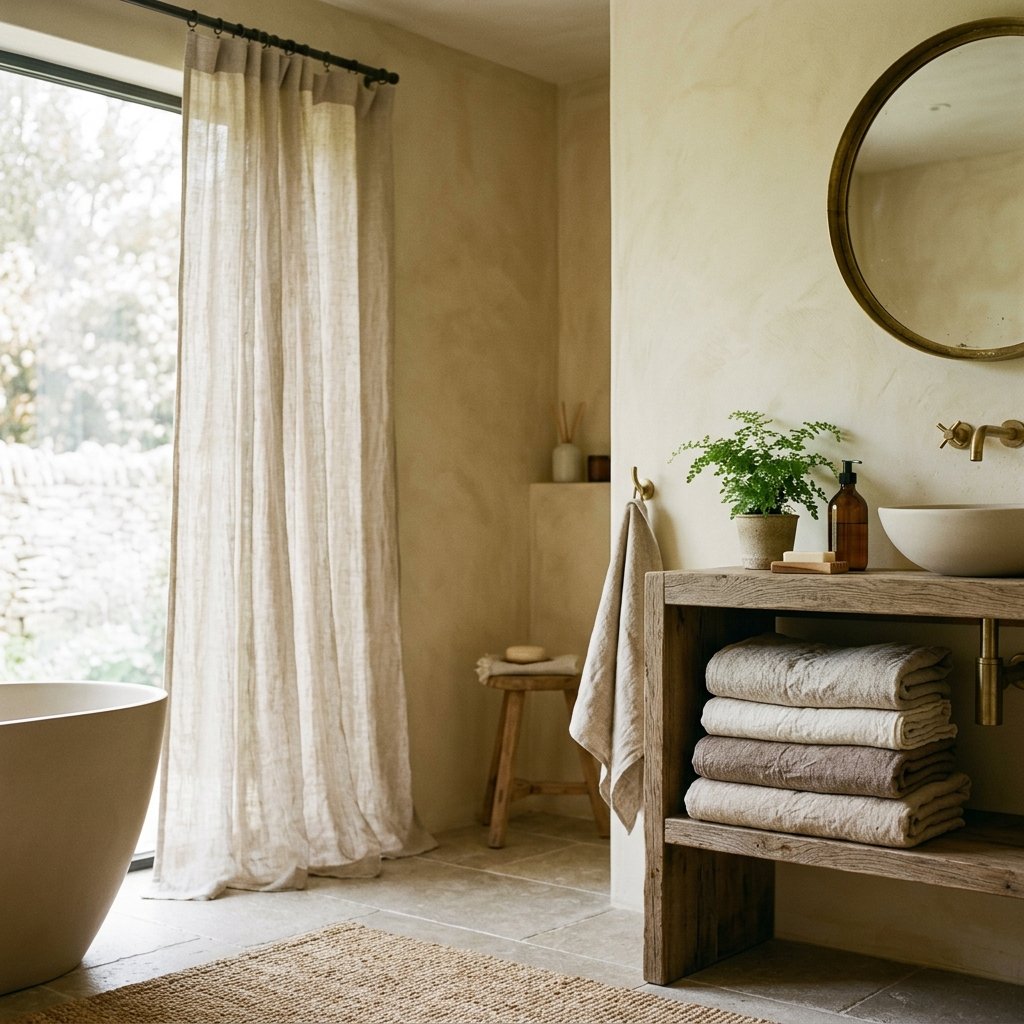 27 Japandi Bathroom Design Ideas for a Calm Retreat 11 Linen Textile Ideas for Japandi Bathrooms