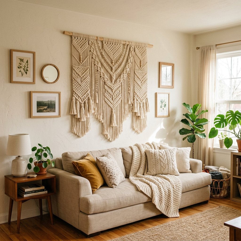 27 Dreamy Cozy Boho Living Room Ideas to Save & Try Today 3 Macrame Wall Art Ideas
