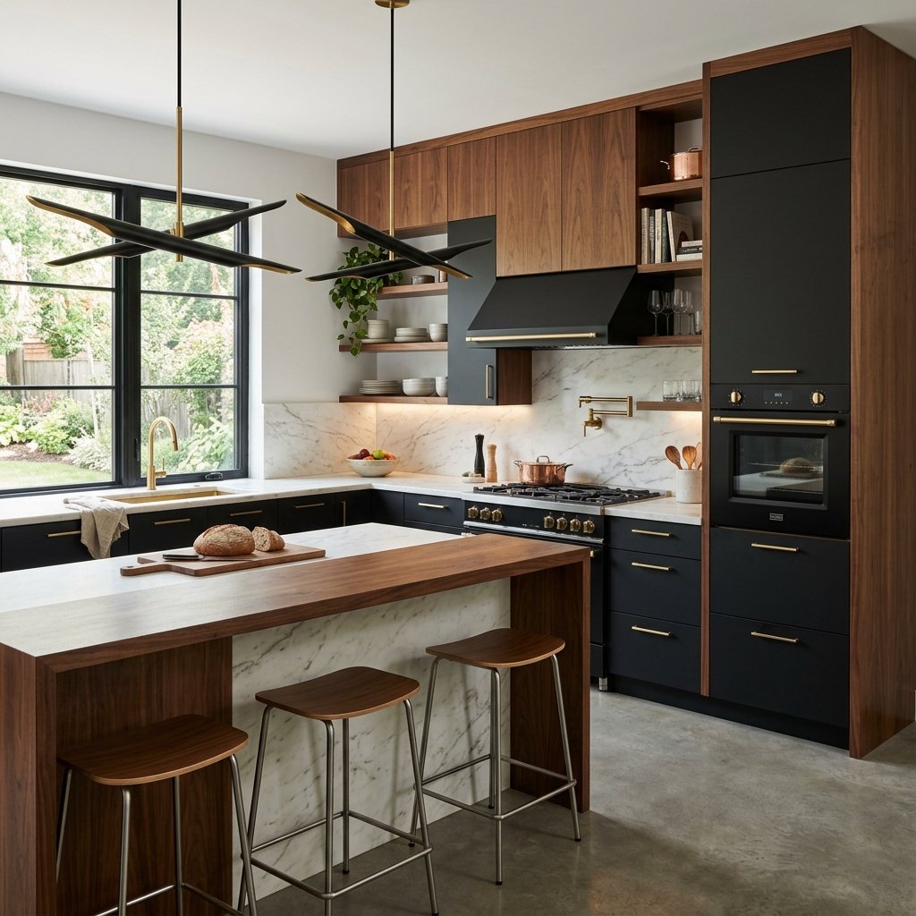 23 Modern Kitchen Color Combinations Ideas You'll Want to Pin Now 10 Matte Black and Walnut Kitchen Ideas