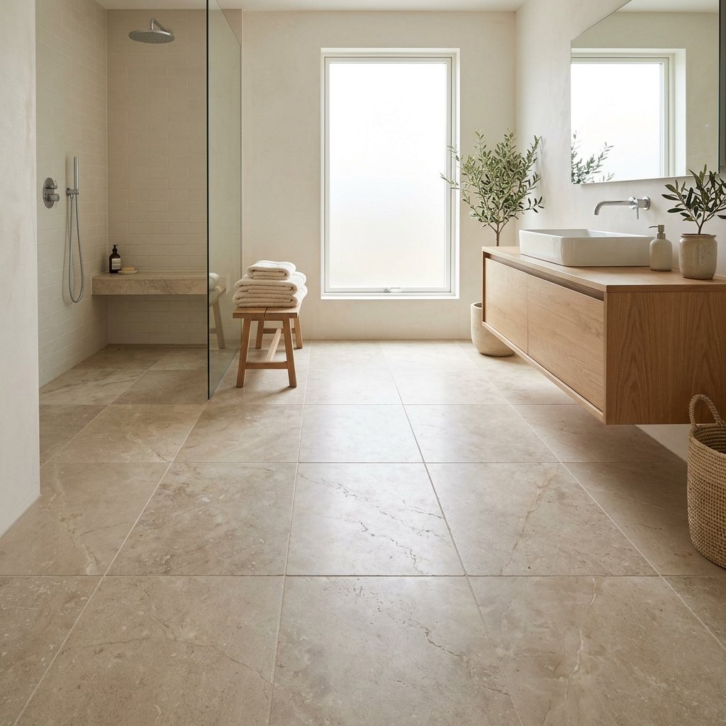 27 Wabi Sabi Bathroom Ideas That Feel Calm, Raw & Beautiful 19 Neutral Stone Flooring Ideas