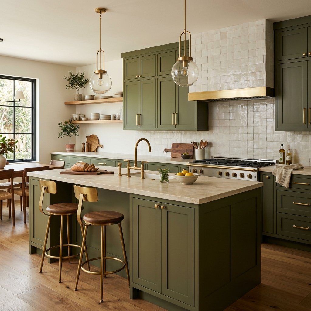 23 Modern Kitchen Color Combinations Ideas You'll Want to Pin Now 9 Olive Green and Brass Kitchen Ideas