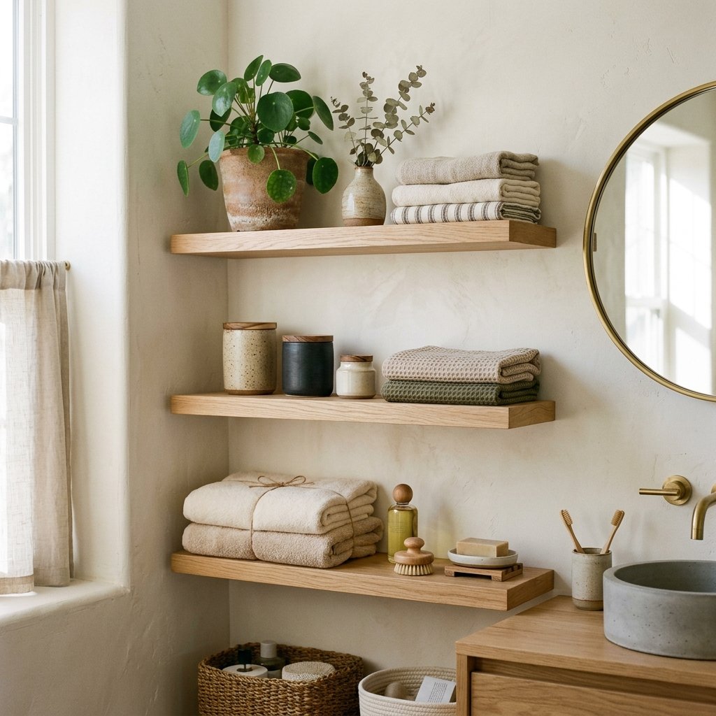 27 Japandi Bathroom Design Ideas for a Calm Retreat 19 Open Shelving Ideas for Japandi Bathrooms