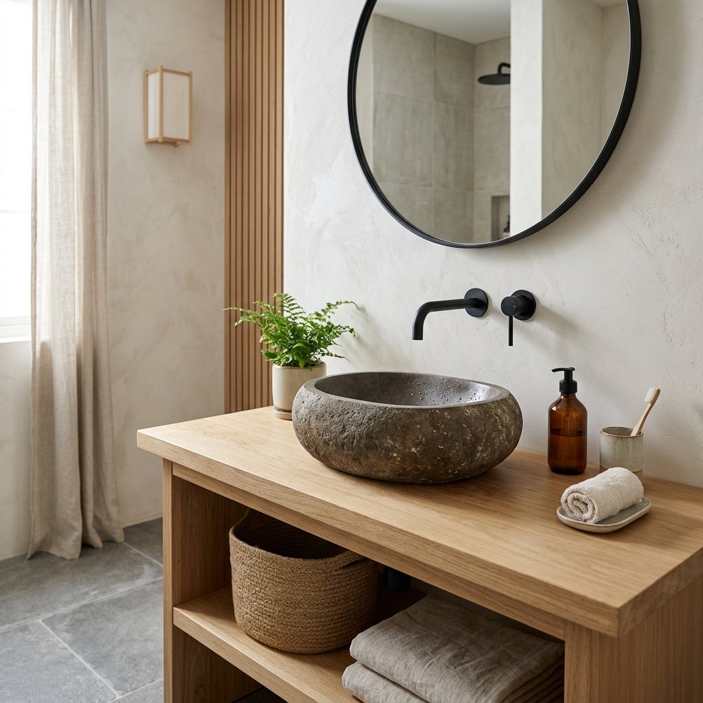 27 Japandi Bathroom Design Ideas for a Calm Retreat 26 Japandi Bathroom Sink Design Ideas