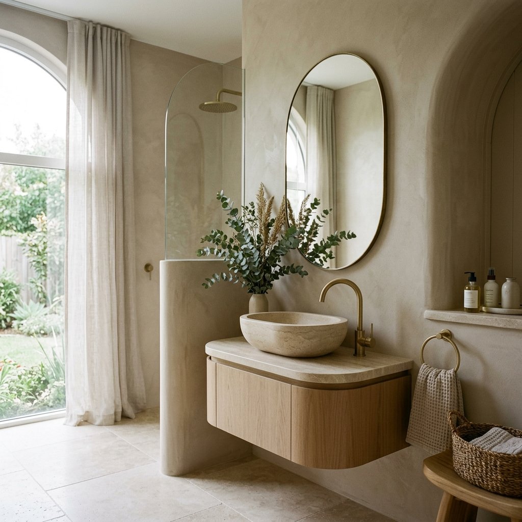 27 Wabi Sabi Bathroom Ideas That Feel Calm, Raw & Beautiful 24 Soft Curved Bathroom Fixture Ideas