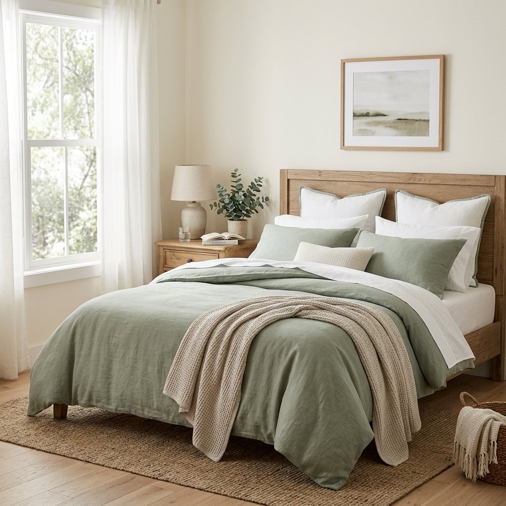 33 Sage Green Bedroom Ideas You'll Want to Pin Now 15 Sage Green Bedding Idea