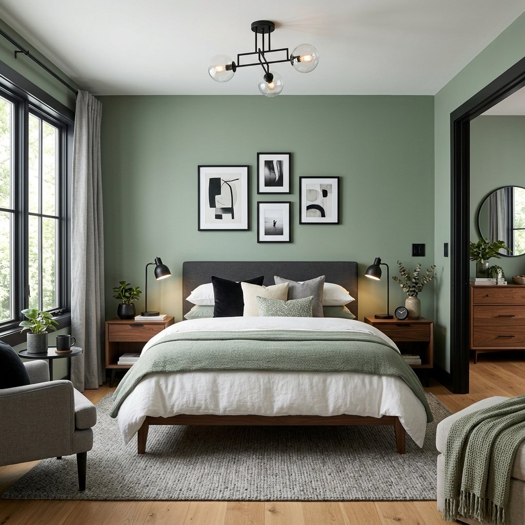 33 Sage Green Bedroom Ideas You'll Want to Pin Now 7 Sage green black accent bedroom 202607030945