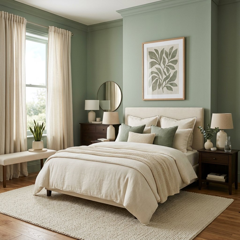 33 Sage Green Bedroom Ideas You'll Want to Pin Now 9 Sage green cream bedroom serene 202607030946